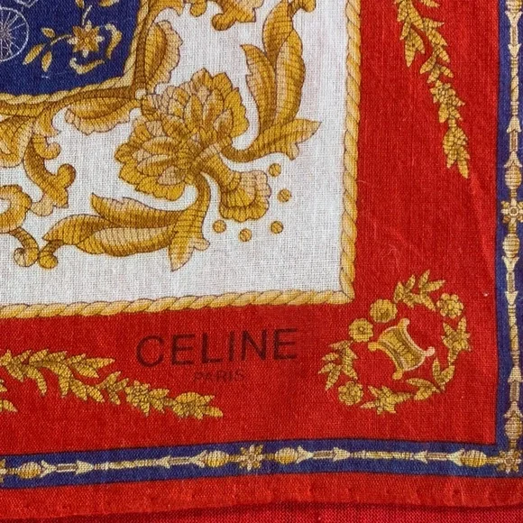 Celine Red, Blue and Gold Scarf with Carriage Motif - Picture 3 of 6